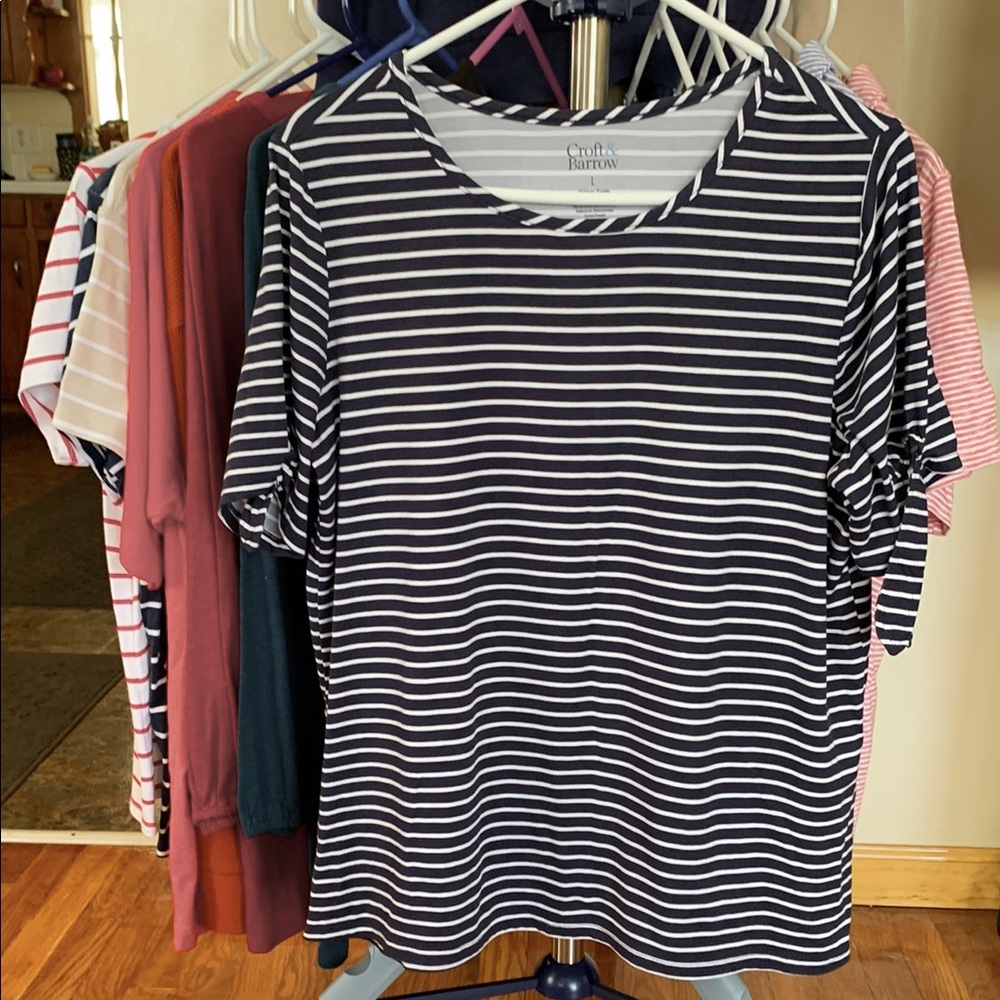 Croft & Barrow Navy Blue and White Striped  Short Sleeve Shirt